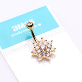 Detail View 3 of Golden Grand Sparkle Spring Flower Belly Button Ring-Clear Gem