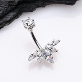 Detail View 2 of Lotus Marquise Floral Sparkle Belly Button Ring-Clear Gem