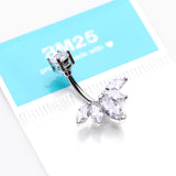 Detail View 3 of Lotus Marquise Floral Sparkle Belly Button Ring-Clear Gem