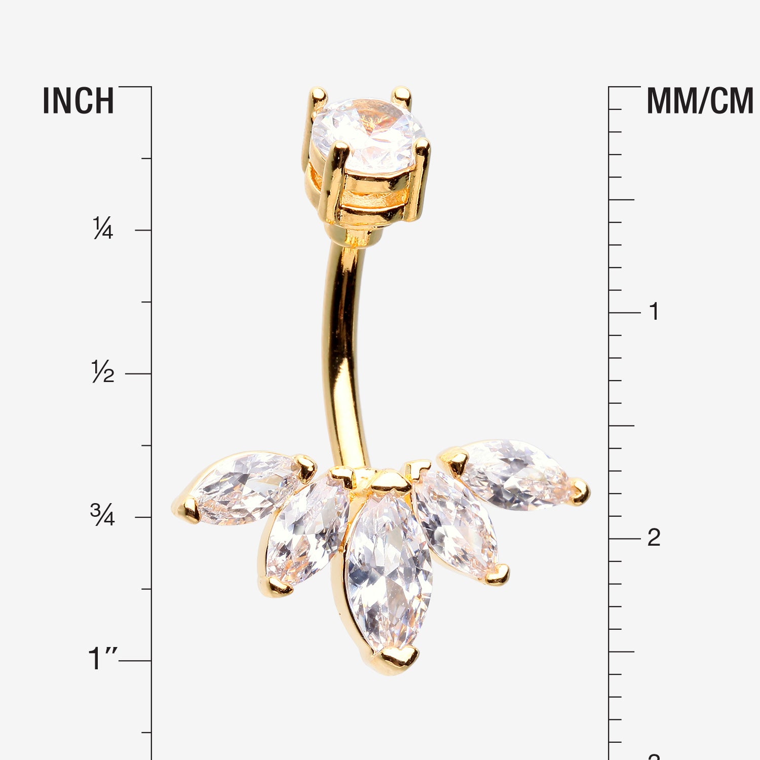Detail View 1 of Golden Lotus Marquise Floral Sparkle Belly Button Ring-Clear Gem