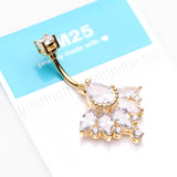 Detail View 3 of Golden Floral Elegant Art Deco Sparkle Belly Button Ring -Clear Gem