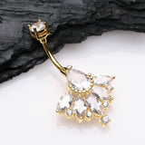 Detail View 2 of Golden Floral Elegant Art Deco Sparkle Belly Button Ring -Clear Gem