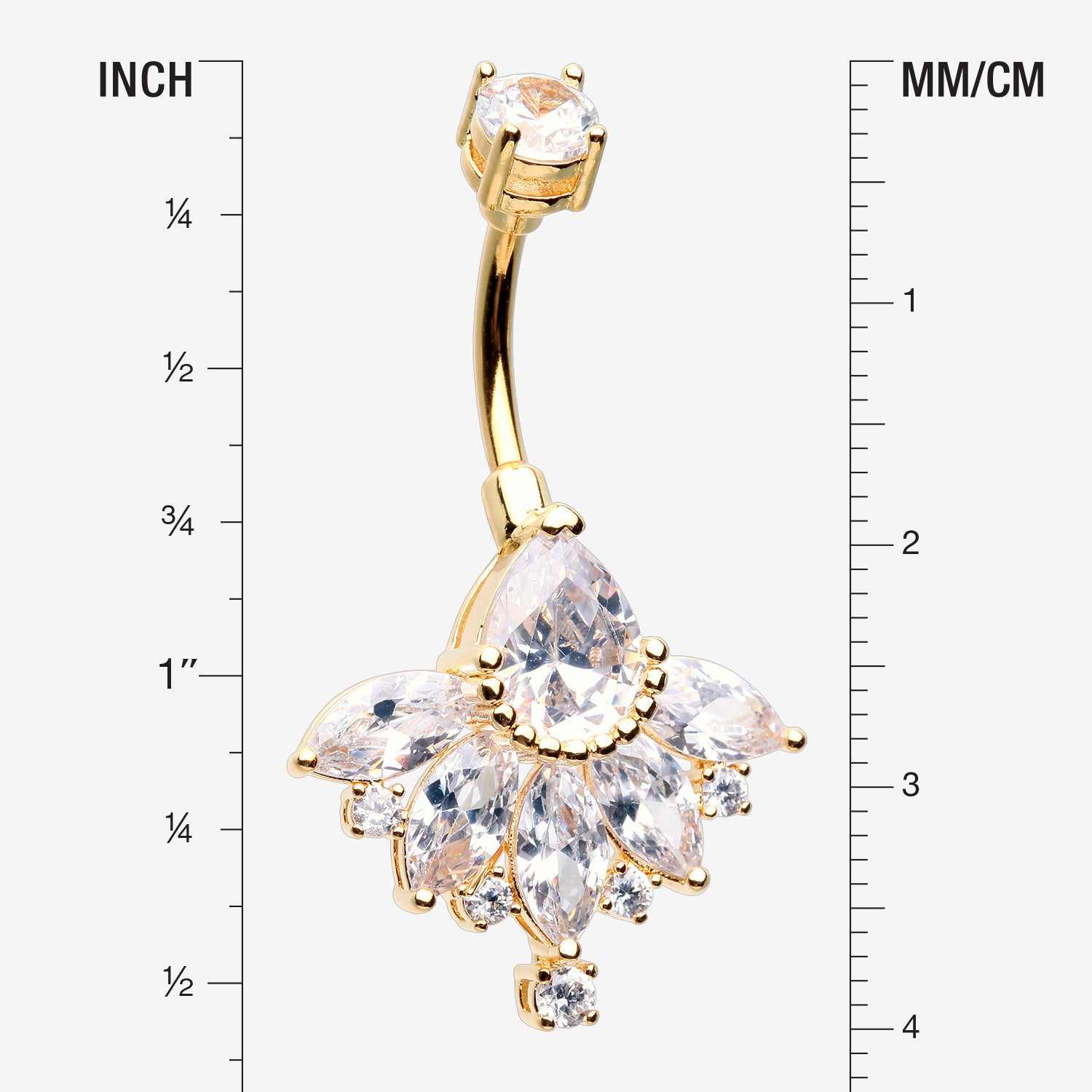 Detail View 1 of Golden Floral Elegant Art Deco Sparkle Belly Button Ring -Clear Gem