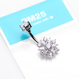Detail View 3 of Brilliant Sunburst Floral Sparkle Belly Button Ring-Clear Gem