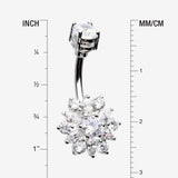 Detail View 1 of Brilliant Sunburst Floral Sparkle Belly Button Ring-Clear Gem