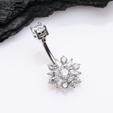 Detail View 2 of Brilliant Sunburst Floral Sparkle Belly Button Ring-Clear Gem