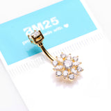 Detail View 3 of Golden Brilliant Sunburst Floral Sparkle Belly Button Ring-Clear Gem