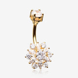 Golden Brilliant Sunburst Floral Sparkle Belly Button Ring