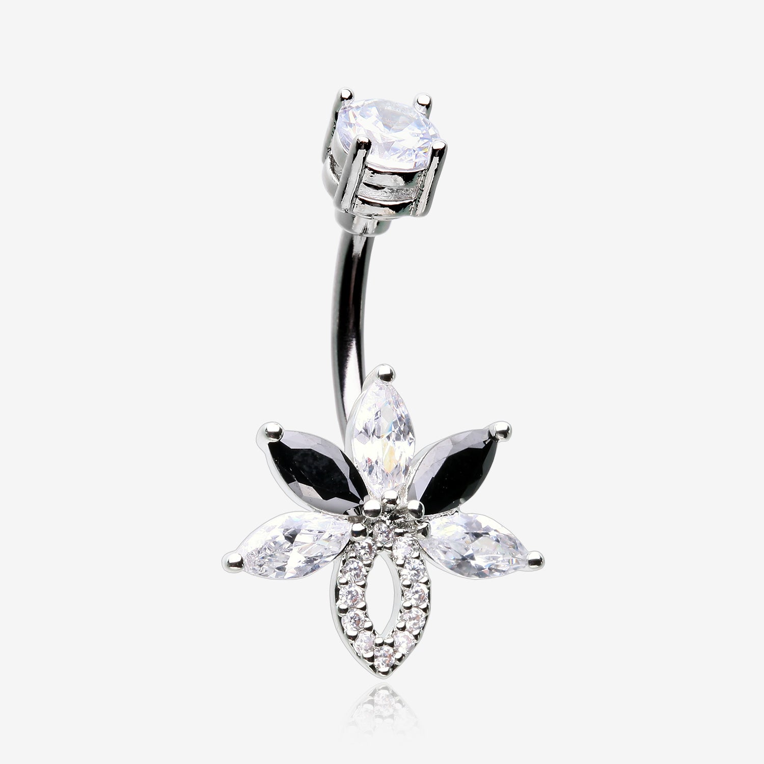 Marquise Brilliance Leaflet Flower Sparkle Belly Button Ring-Clear Gem/Black