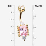 Detail View 1 of Golden Princess Sparkle Adornment Belly Button Ring-Clear Gem/Pink