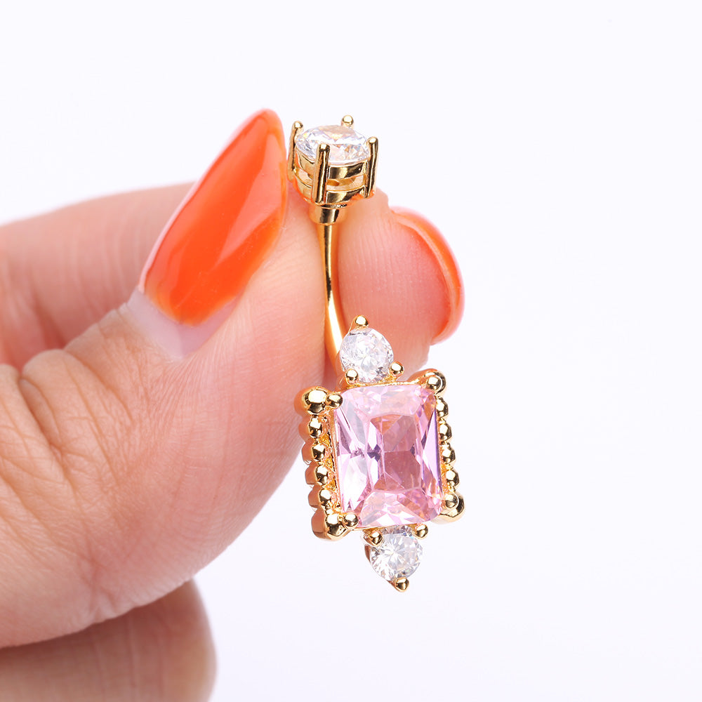 Detail View 3 of Golden Princess Sparkle Adornment Belly Button Ring-Clear Gem/Pink