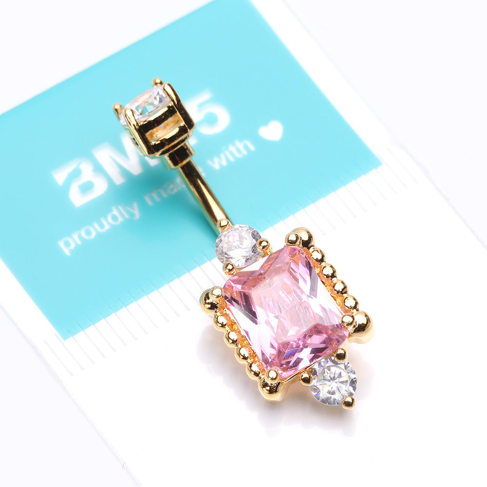 Detail View 4 of Golden Princess Sparkle Adornment Belly Button Ring-Clear Gem/Pink