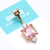 Detail View 4 of Golden Princess Sparkle Adornment Belly Button Ring-Clear Gem/Pink