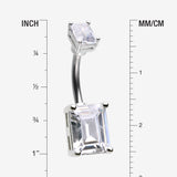 Detail View 1 of Sparkle Essentia Square Gem Belly Button Ring-Clear Gem