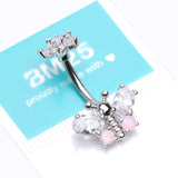 Detail View 4 of Spring Essence Butterfly Flower Sparkle Belly Button Ring-Clear Gem/Rose Quartz