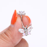 Detail View 3 of Spring Essence Butterfly Flower Sparkle Belly Button Ring-Clear Gem/Rose Quartz