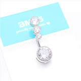 Detail View 4 of Brilliant Sparkle Cascading Dew Drop Top Belly Button Ring-Clear Gem