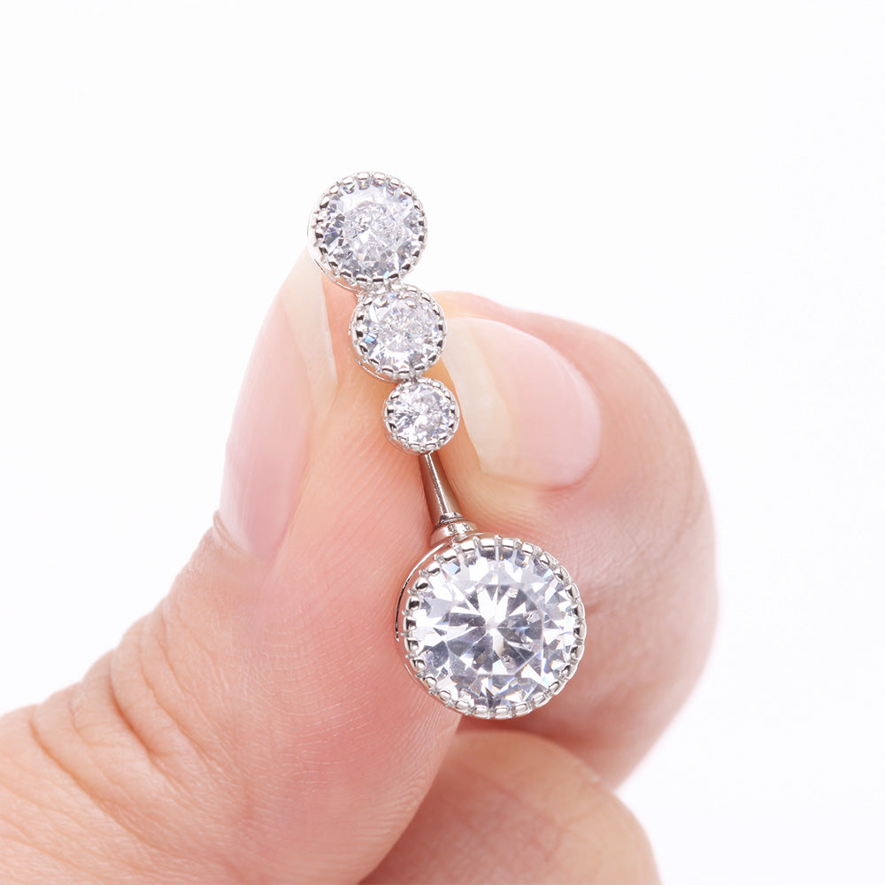 Detail View 3 of Brilliant Sparkle Cascading Dew Drop Top Belly Button Ring-Clear Gem