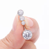 Detail View 3 of Brilliant Sparkle Cascading Dew Drop Top Belly Button Ring-Clear Gem