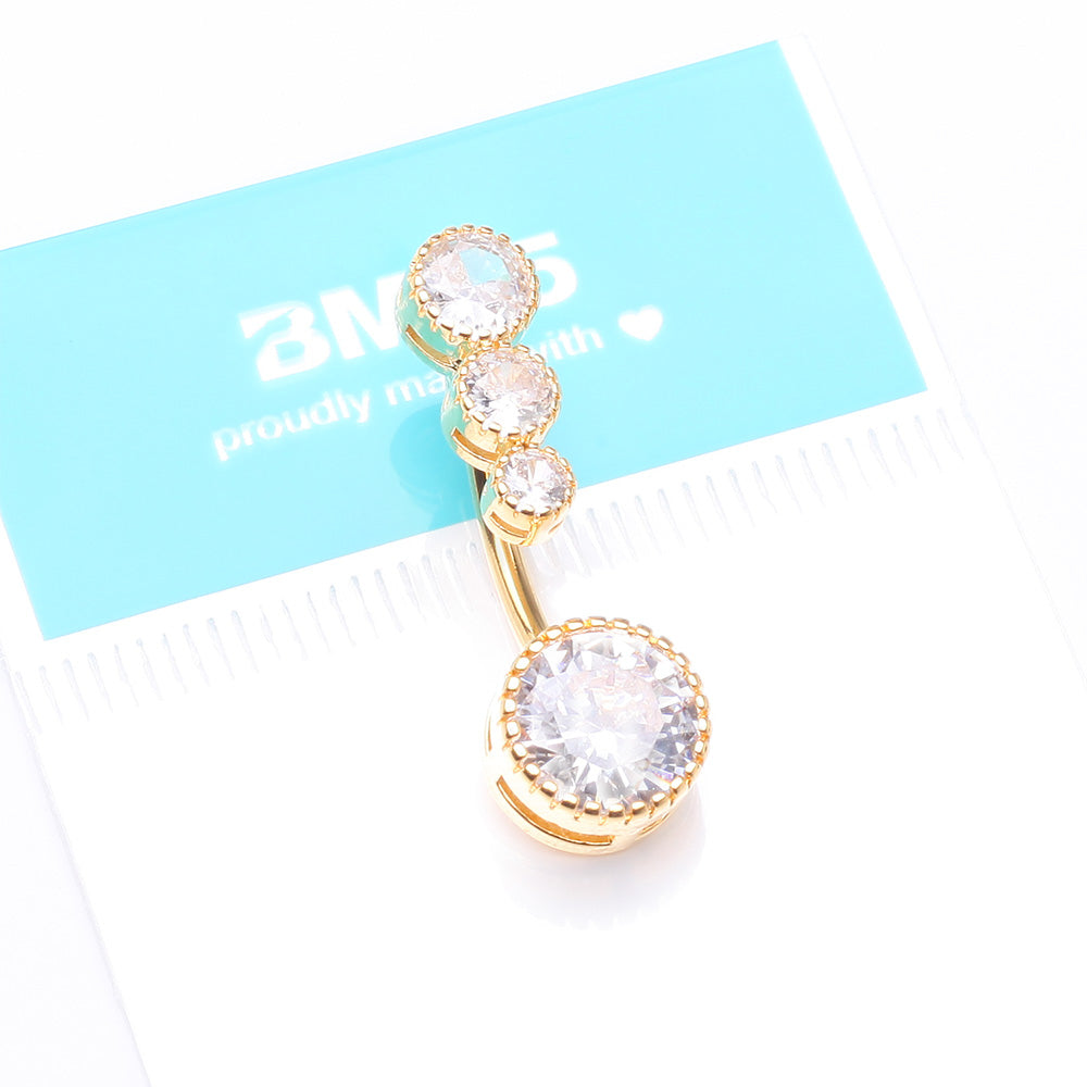 Detail View 4 of Golden Brilliant Sparkle Cascading Dew Drop Top Belly Button Ring-Clear Gem