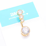 Detail View 4 of Golden Brilliant Sparkle Cascading Dew Drop Top Belly Button Ring-Clear Gem