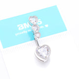 Detail View 4 of Brilliant Sparkle Cascading Heart Drop Top Belly Button Ring-Clear Gem