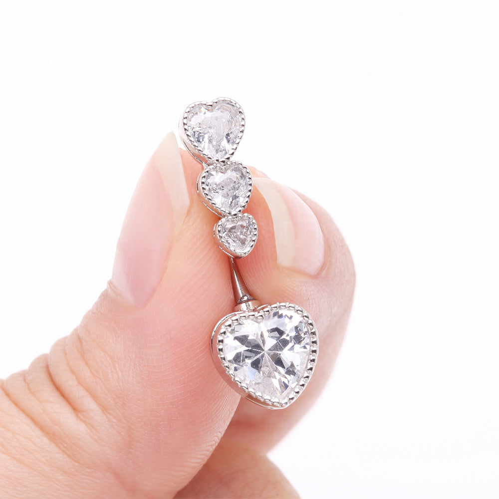 Detail View 3 of Brilliant Sparkle Cascading Heart Drop Top Belly Button Ring-Clear Gem