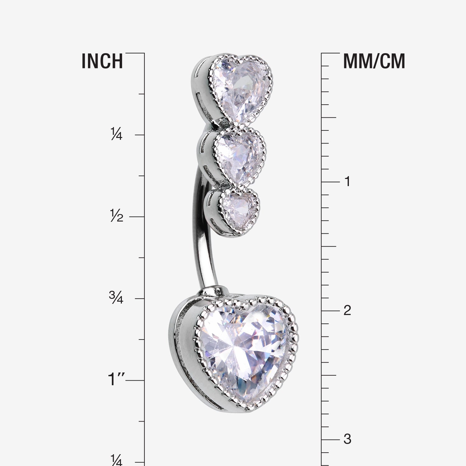 Detail View 1 of Brilliant Sparkle Cascading Heart Drop Top Belly Button Ring-Clear Gem