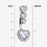 Detail View 1 of Brilliant Sparkle Cascading Heart Drop Top Belly Button Ring-Clear Gem