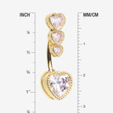 Detail View 1 of Golden Brilliant Sparkle Cascading Heart Drop Top Belly Button Ring-Clear Gem