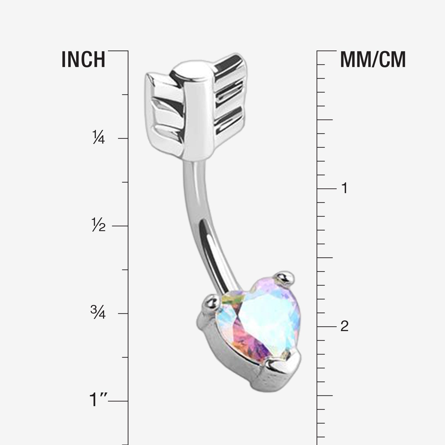 Detail View 1 of Cupid's Arrow Heart Sparkle Belly Button Ring-Aurora Borealis