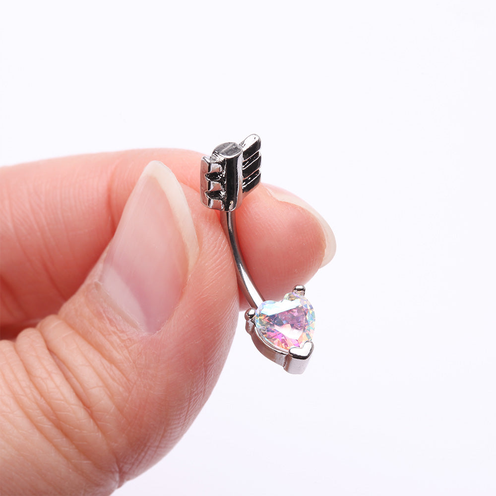 Detail View 3 of Cupid's Arrow Heart Sparkle Belly Button Ring-Aurora Borealis