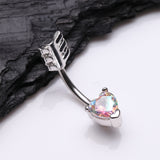 Detail View 2 of Cupid's Arrow Heart Sparkle Belly Button Ring-Aurora Borealis
