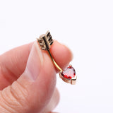 Detail View 3 of Golden Cupid's Arrow Heart Sparkle Belly Button Ring-Red