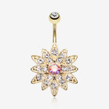 Golden Chrysanthemum Flower Belly Button Ring