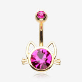 Golden Adorable Cat Face Sparkle Belly Button Ring