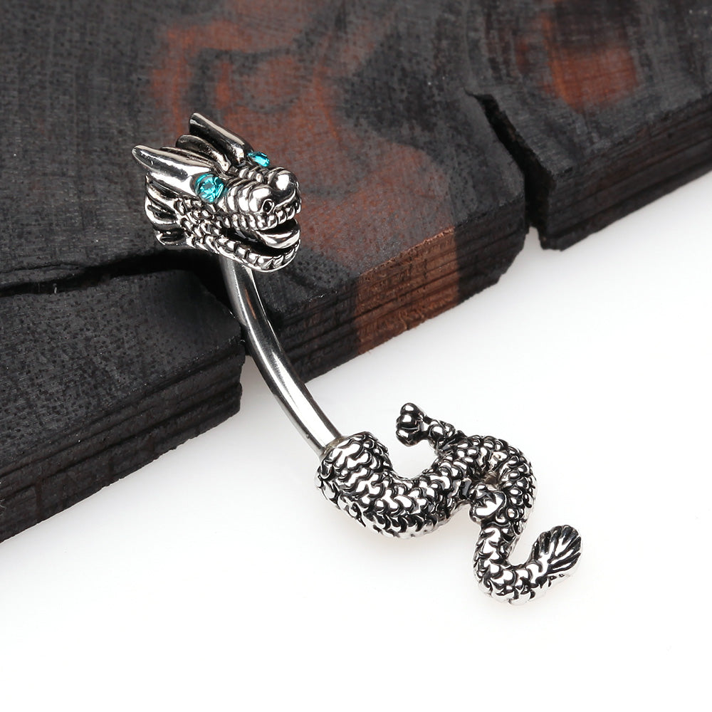 Detail View 2 of Mythical Ryu Dragon Belly Button Ring-Teal