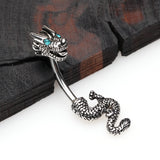 Detail View 2 of Mythical Ryu Dragon Belly Button Ring-Teal