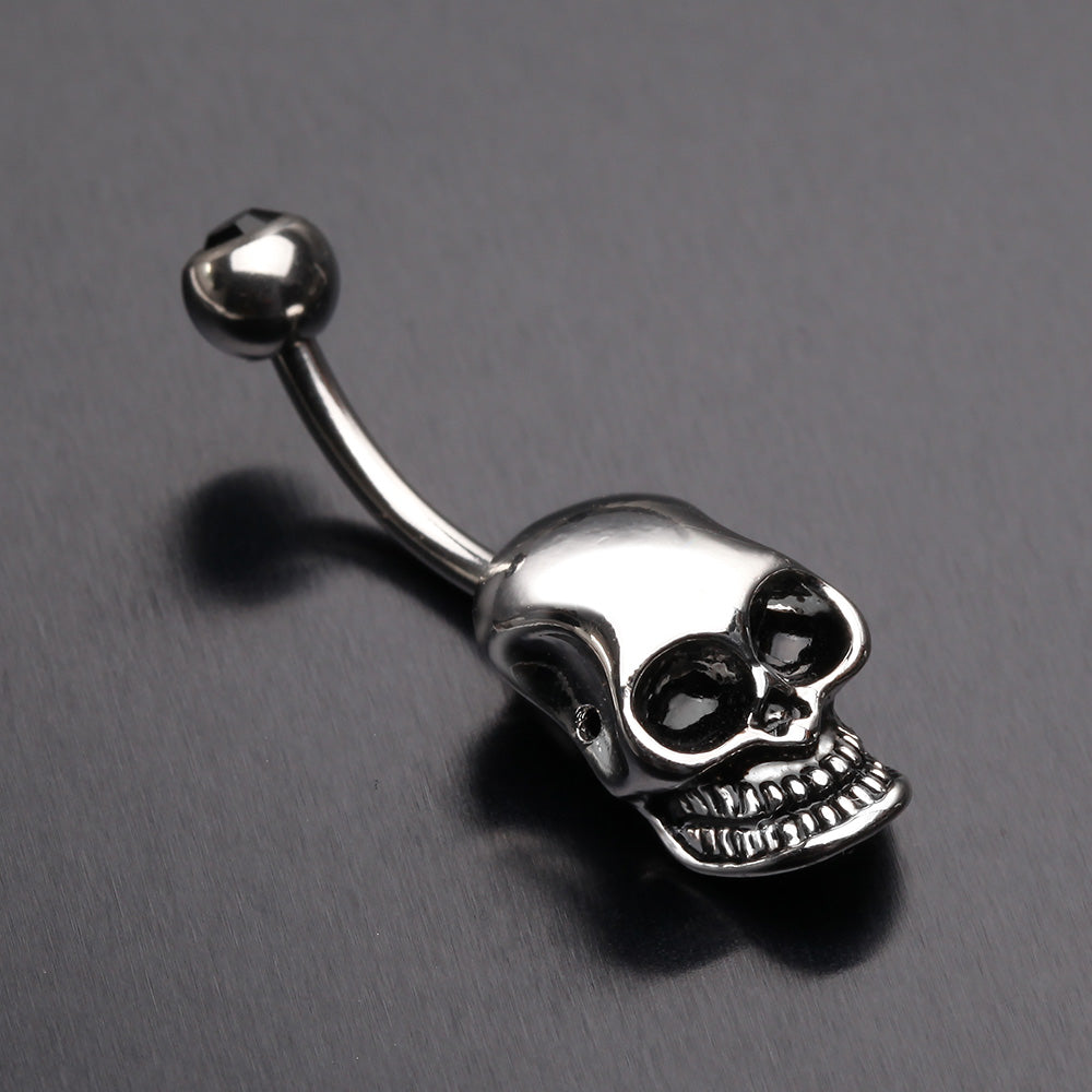Detail View 2 of Apocalyptic Skull Head Belly Button Ring-Black