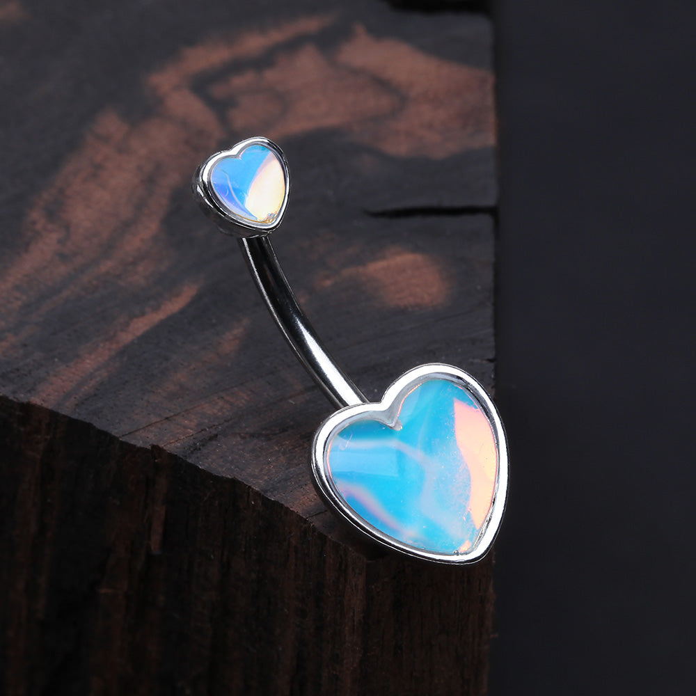 Detail View 2 of Iridescent Revo Sparkle Two Hearts Belly Button Ring