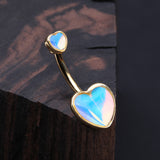 Detail View 2 of Golden Iridescent Revo Sparkle Two Hearts Belly Button Ring