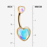 Detail View 1 of Golden Iridescent Revo Sparkle Two Hearts Belly Button Ring