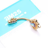 Detail View 3 of Golden Antique Victorian Sparkle Heart Key Belly Button Ring-Aurora Borealis