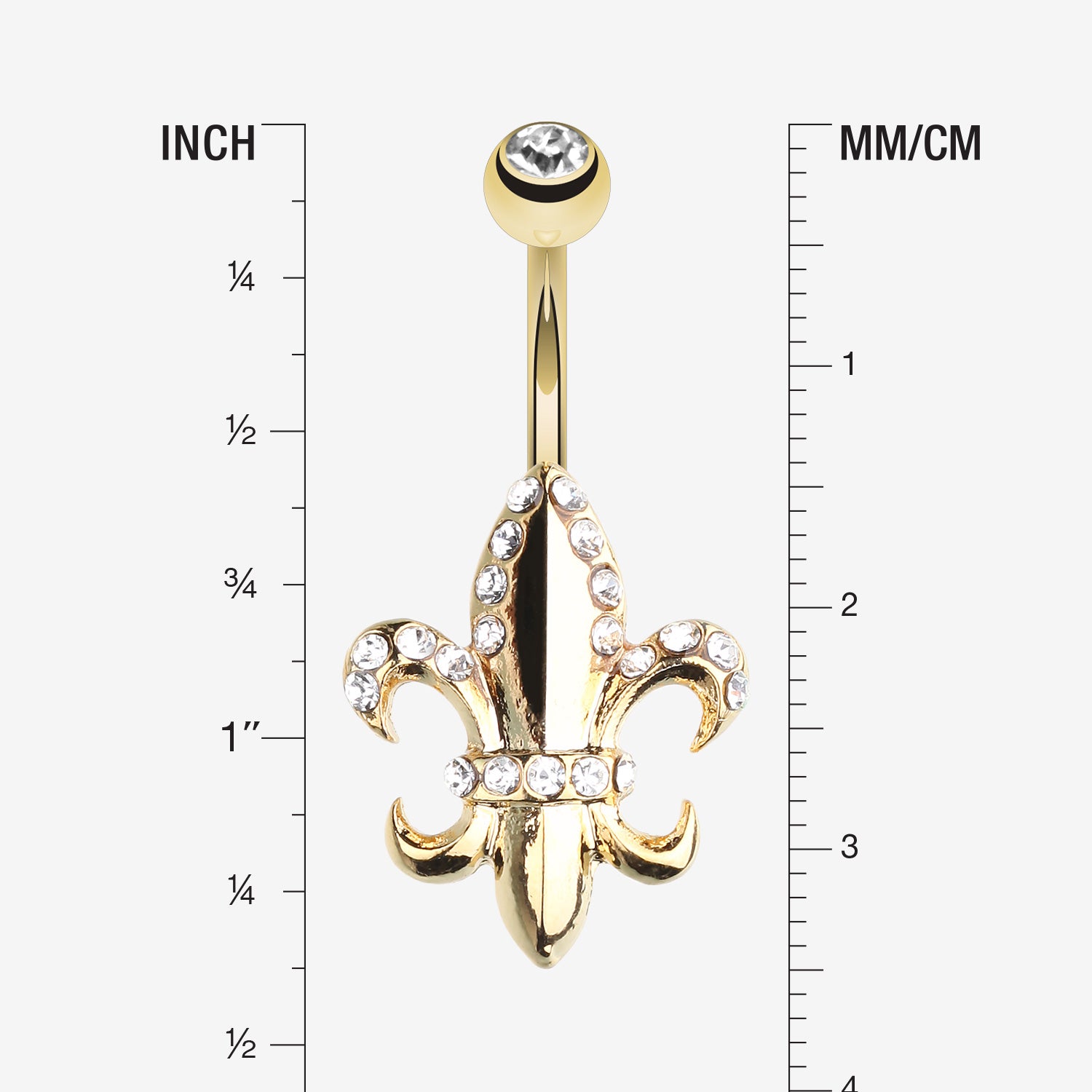 Detail View 1 of Golden Royal Fleur De Lis Belly Button Ring-Clear Gem