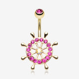 Golden Sparkle Anchor Wheel Belly Button Ring