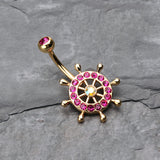 Detail View 2 of Golden Sparkle Anchor Wheel Belly Button Ring-Fuchsia