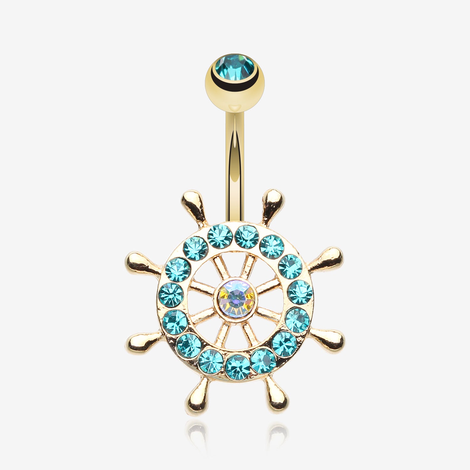 Golden Sparkle Anchor Wheel Belly Button Ring-Teal