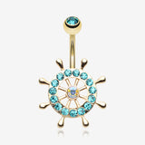 Golden Sparkle Anchor Wheel Belly Button Ring