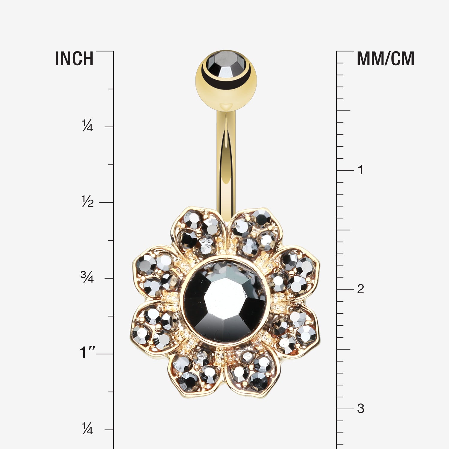 Detail View 1 of Golden Avens Flower Sparkle Belly Button Ring-Hematite
