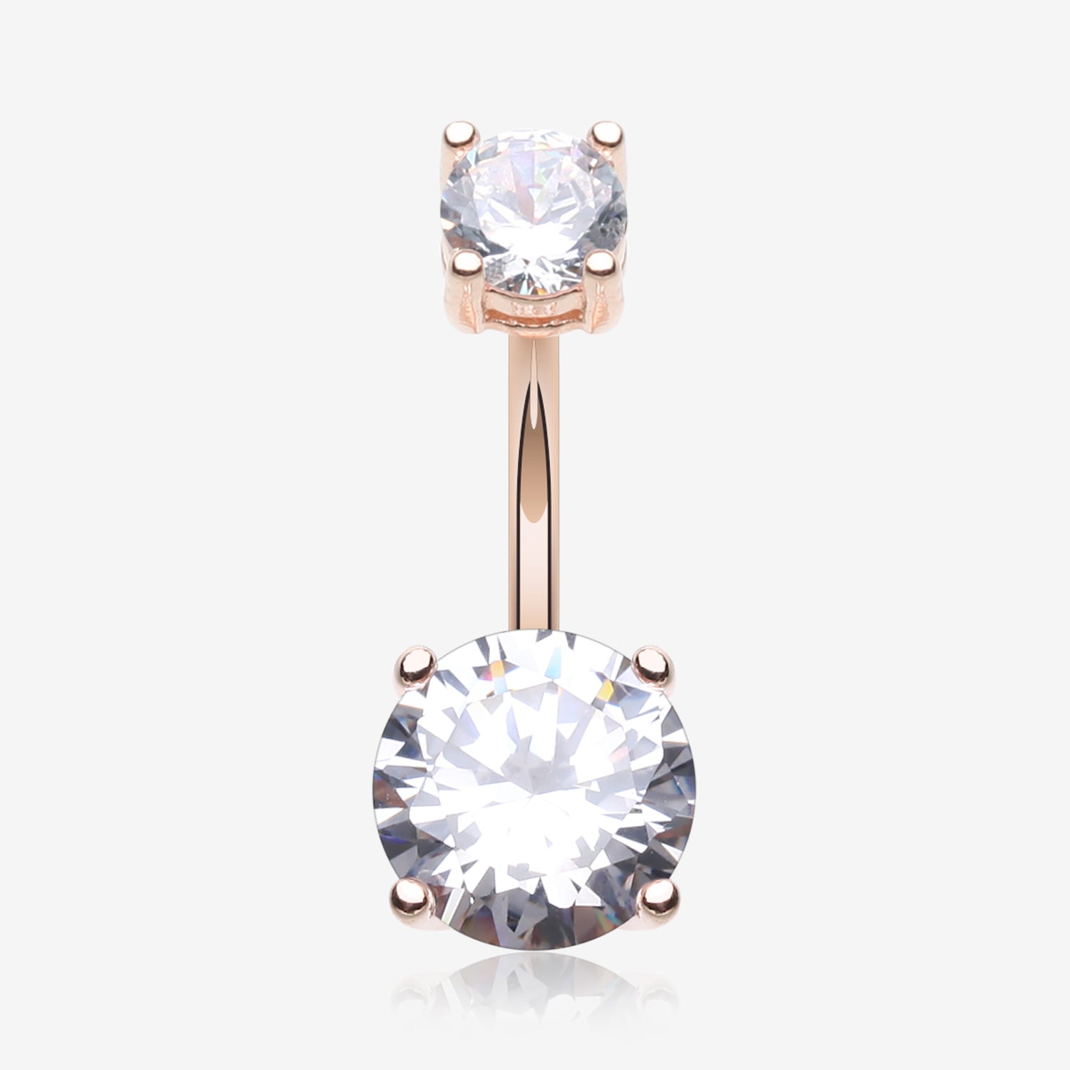 Rose Gold Classic Sparkle Gem Belly Button Ring-Clear Gem